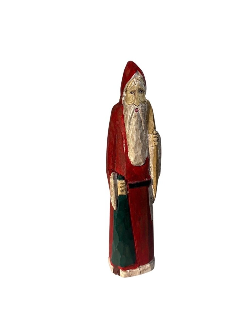 Midwest Primitive Folk Art Wood Hand Craved Santa with Bag & Tree 8" Christmas
